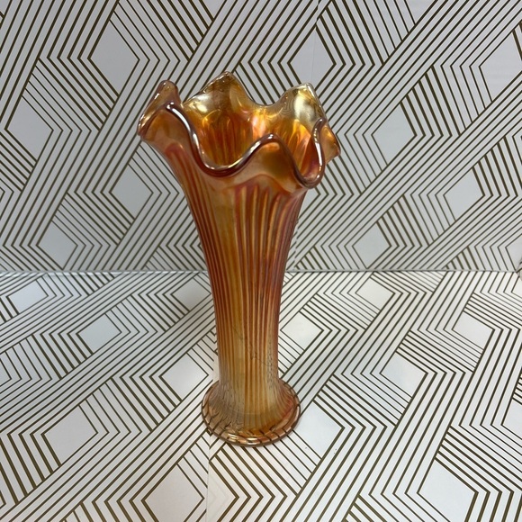 Vintage Fenton Marigold Carnival Glass Ribbed Swung Vase 9” - Picture 6 of 12